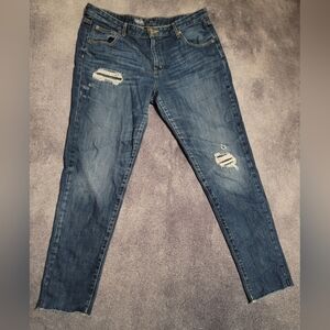 Mossimo Boyfriend Garconne Denim Blue Jeans Women Sz 14/32 Distress 100% Cotton